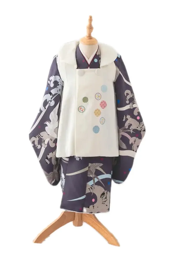 男の子 3歳 衣装 4：流水×藤鼠のお着物と白の被布